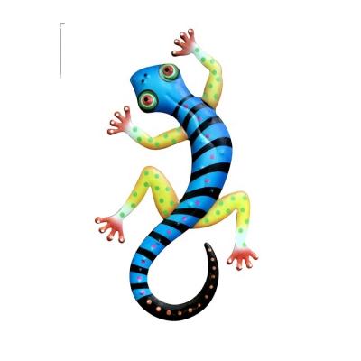 China Colorful Wall Art Garden Home Decor Handmade Garden Decoration Metal Gecko Lizard Sculpture Set 5 for sale