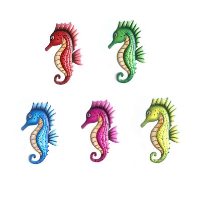 China Art Decor 1 Set 5 Color Style Metal Seahorse Wall Art Decor Ocean Animal Hanging Nautical Wall Decor Set for sale