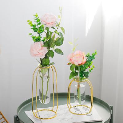 China Wholesale Nordic Minimalist Hydroponic Hydroponic Bottle Home Office Decoration Glass Container INS Gold Wrought Iron Glass Container Plant Bottle Wholesale for sale