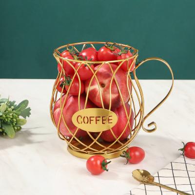 China Wholesale Fruit Basket Cavity Cup Coffee Shop Home Fashion Foreign Trade Iron Teapot Fruit Dish Geometric Customized Snack Stocked Drain for sale