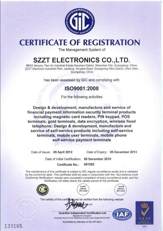 ISO900;12008 - SZZT Electronics Co., Ltd