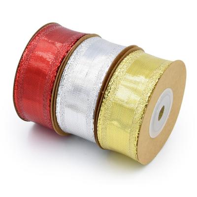 China Recyled Gold Christmas Decoration Grosgrain Wired Ribbon for sale