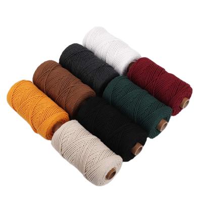 China sustainable 3mm 4mm 5mm 3 strand weave inside recycled soft bulk organic solid braided twisted color tie macrame cotton cords for sale