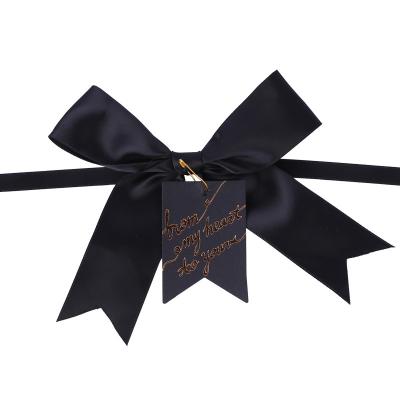 China Recyled Luxury Elegant Small Customized Stick On Printed Bows Ribbon Gift Packaging Pretied Hanger For Chocolate Flower Box for sale