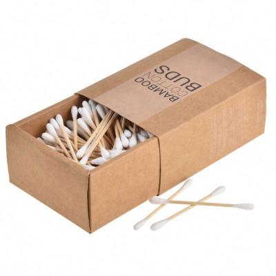 China Eco-friendly Disposable Bamboo Sticker and Cotton Head Stick 100pcs Bamboo Cotton Swab for sale