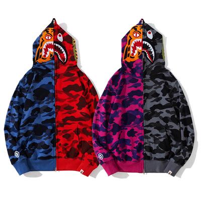 China 2021 high quality anti-wrinkle anti-wrinkle splice stitch embroidery bape color zipper hoodie cotton supplier full sweatshirt for men for sale