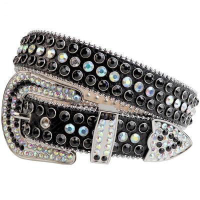 China High Quality Fashion Western Cowgirl Bling Bling Stones DNA Designer Rhinestone Leather Belt bb Simon For Men Women for sale