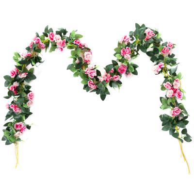 China Wholesale Beautiful Colorful Modern Vine Rose Garland Hanging Silk Artificial Flower Flowers for Home Decoration for sale