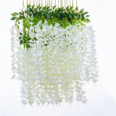 China Natural Touch Artificial Silk Wisteria Flowers Hanging Vines Faux Floral Garlands For Outdoor Background Wedding Party Wisteria Garland for sale