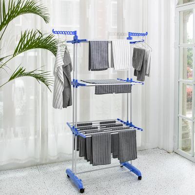 China 2023 Hot Selling Eco-friendly Material Folding Floor Movable Three Layer Clothes Rack Multifunctional Towel Rack Manufacturers Direct Sales for sale