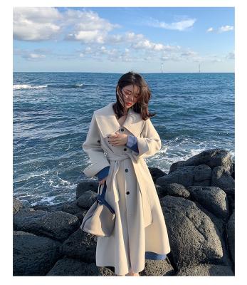 China Hepburn Style Cashmere Anti-Wrinkle Coat Mid Length Red Wool Coat Double Faced Female Coat Spring And Autumn Coat for sale