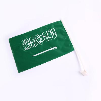 China FLYING Custom Logo Printing Wholesale Car National Flags Polyester Saudi Arabia Double Layer Cheap Custom Car Flags Country Flags for sale