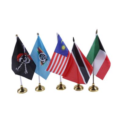 China Pennant Fast Delivery No MOQ Custom Design Satin Polyester Table Flags With Plastic Pole Decorative Size World Different Country Flag for sale