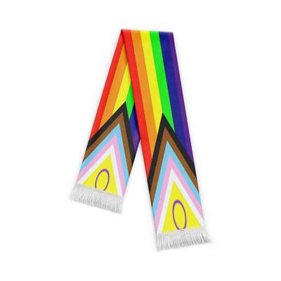 China Outdoor Activities Custom Design Wholesale Gay Pride Rainbow Scarf 100% Polyester Double Side Printing LGBTQ Scarf for sale