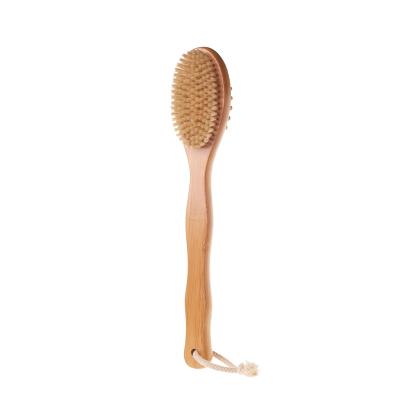 China High Quality Ningbo Viable Double Sides Body Bath Natural Wood Brush Hair Round Bathbrush With Long Bamboo Wooden Handle for sale