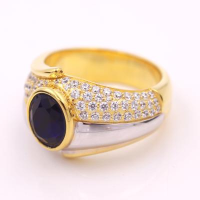 China Hot Selling Fashion Casual/Sporty Silver Gold Plated Dark Sapphire Ring Stone Ring Customization for sale