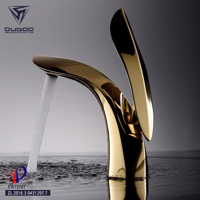 China OUBAO Faucets New Design Hotel UPC Luxury Gold Metered Single Handle Bathroom Basin Faucet for sale