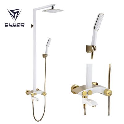 China With Slide Bar White Gold Luxury Thermostatic Mixer European Bathroom Shower Faucet Set for sale