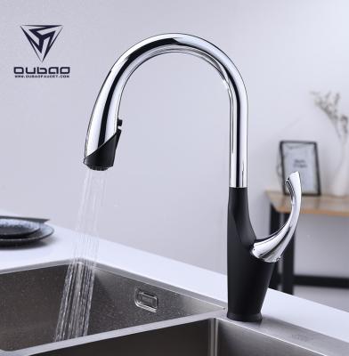 China Contemporary chrome and black flexible hot and cold water hose for kitchen faucet with pull-out spout for sale