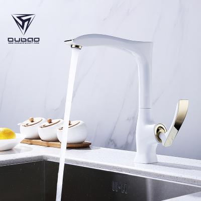 China Contemporary Single Hole White And Gold Handle Mixer Kitchen Sink Brass Faucets for sale