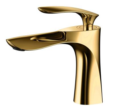 China Modern Design Single Hole Gold Color Bathroom Sink Basin Basin Faucets Modern Design Luxury Brass Single Water Taps for sale