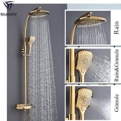 China With Sliding Bar Luxury Gold Plated Brass Thermostatic Bathroom Rain Shower Faucet Set With Shower Head Holder for sale