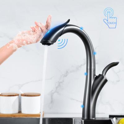 China Modern Wholesale Vendor Gun Black Automatic Swivel Spout Single Touch Good Kitchen Faucets for sale