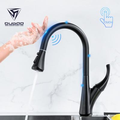 China Sense Faucets OUBAO Matte Black Pull Down Smart Touch Sensor Luxury Kitchen Faucet for sale