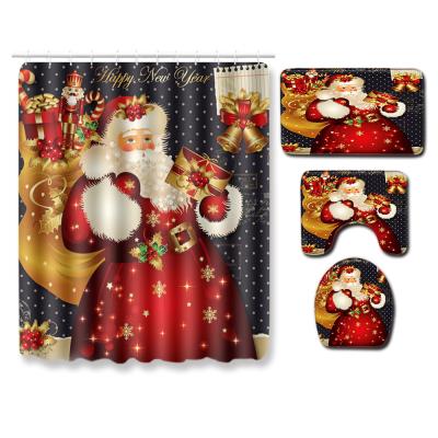 China Santa Claus Bathroom Floor Shower Curtain Sustainable Sustainable 3D Digital Printing Waterproof Four-piece Set for sale