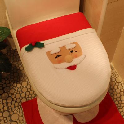 China Bathroom Bathroom Felt 3 Piece Set Bathroom Santa Claus Toilet Seat Cover And Christmas Set Covers For Christmas Decoration for sale