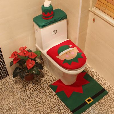 China Amazon Hot Sales Bathroom 3 Piece Felt Bathroom Set Set Christmas Santa Claus Toilet Seat Cover And Christmas Covers For Christmas Decoration for sale