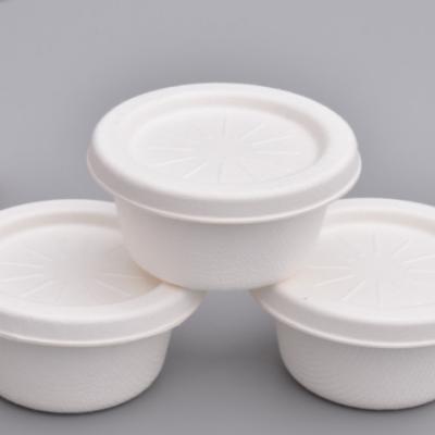 China Disposable Mini Sauce Box Sample Cup Environmental Degradable Pulp Pan Dip Box With Cover for sale