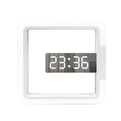 China Antique Style LED Mirror Wall Clock With Alarm RGB Color Changing Remote Control Creative Wall Clock for sale