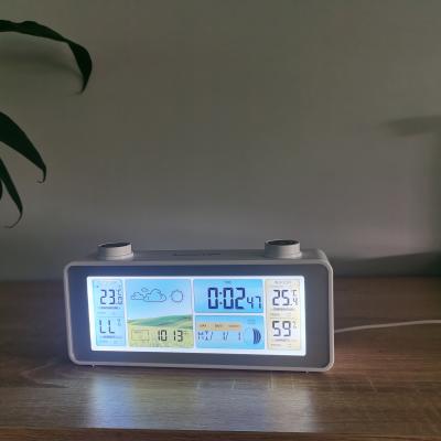 China Wholesale Antique Style Factory Temperature and Humidity Phone Charging Port Weather Station Indoor Outdoor Clock for sale