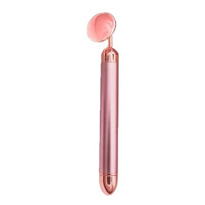 China Face Lift Rose Quartz Vibrating Jade Roller Handheld High Quality Natural Face Healthcare Massage Heart Shaped Massage Stone Acepptable for sale