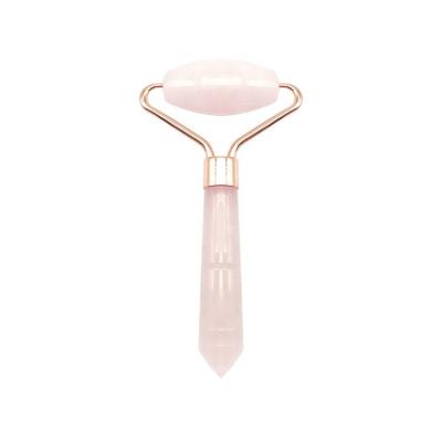 China Face Lift Wholesale Powder Rose Quartz Beauty Big head Powder Crystal Jade Unilateral Roller Massage Tool for sale