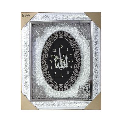 China Wholesale Luxury Art Deco Factory Diamond Mirror Frame Islamic Clock Wall Decoration for sale