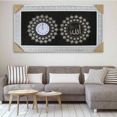 China Muslim Hot Sale Islamic Clock Mirror Frame Muslim Handmade Diamonds Print Wall For Living Room Decor for sale