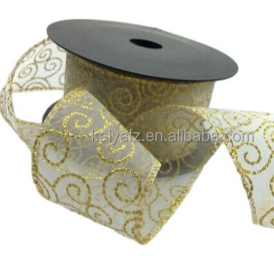 China Metallic Organza Ribbon Many Design Bronzer Gold Organza Bronzing Ribbon For Christmas Decorations for sale