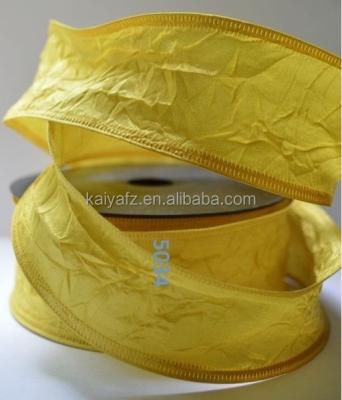 China Wholesale Colored Polyester Crumpled Wired Christmas Crumpled Taffeta Ribbon For Decoration for sale