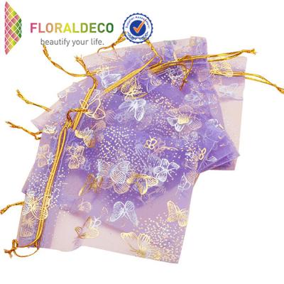 China Customized Hot-selling butterfly printed organza recyclable bag for gift&jewelry packaging for sale