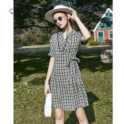 China 2021 New Style Lady Fashion Plaid Summer Vintage Anti-Static Dresses For Women for sale