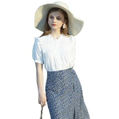 China 2021 fashionable Anti-wrinkle fashion hot sale round neckline with button keyhole blouses ladies top for sale