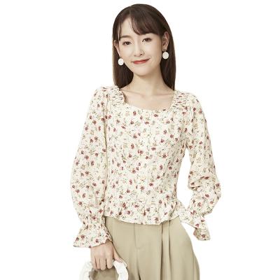 China 2021 new autumn collar temperament shirt women's clothing light mature long-sleeved comic printing anti-wrinkle blouse for sale