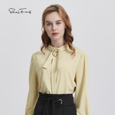 China 2021 Autumn women long sleeves Anti-wrinkle V-neck satin blouse vintage top fashionable satin blouse for sale