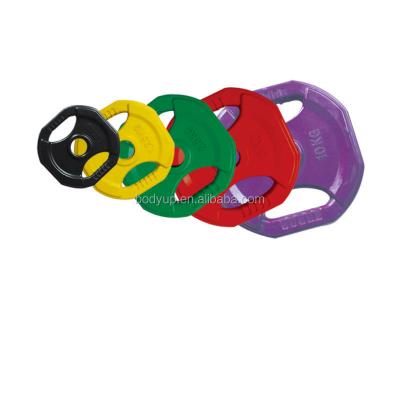 China cast iron & Colorful Rubber Weight Rubber Coated Plate With Handle for sale