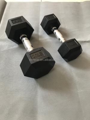 China Cast Iron& Rubber Coated Commercial Use Hex Rubber Coated Dumbbell for sale