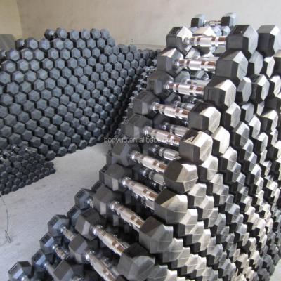 China Cast Iron& Rubber Coated High Quality Wholesale Hex Rubber Coated Dumbbell for sale