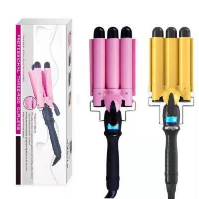 China LCD Curling Iron with Triple Barrel 3 Barrel Hair Curler Temperature Adjustable Hair Crimper Hair Hesitate Ceramic Curling Iron LCD Display for sale