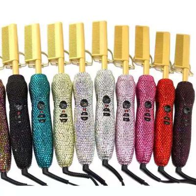 China Ionic Wholesale Custom Electric Hair Straightener Hot Bling Private Label Bling Comb for sale